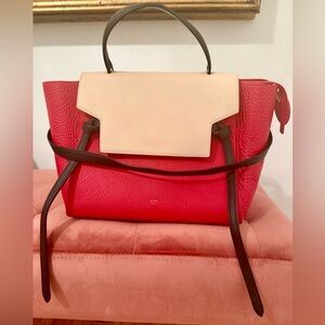 CELINE Red and Cream Leather Handbag